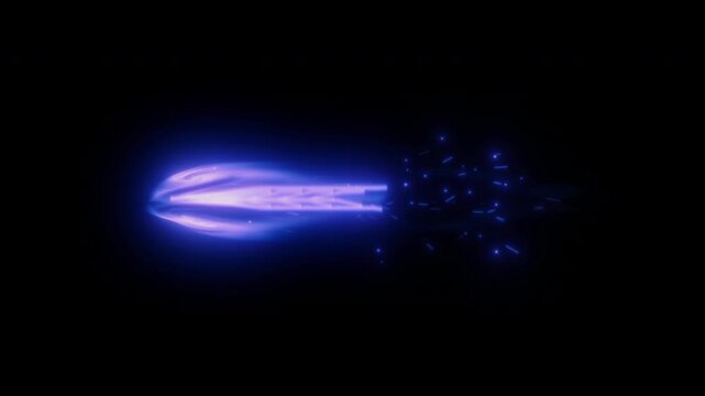 Blue Magic Energy Arrow Projectile with Glowing Trail on Transparent Background
