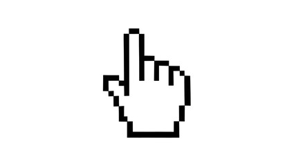 Pixelated black hand cursor pointing upwards, isolated on transparent background © Marta