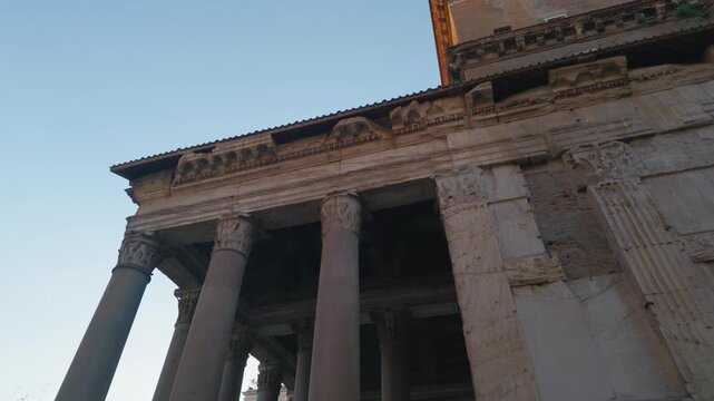 Low angle view of the Pantheon columns and ancient Roman architecture