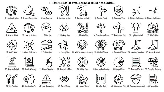 Collection of delayed awareness and hidden warning icons
