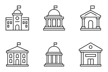 Obraz premium City Hall Building Line Icon Featuring Municipal Government Office Architecture Outline Sign Linear Civic Institution Pictogram Vector Illustration