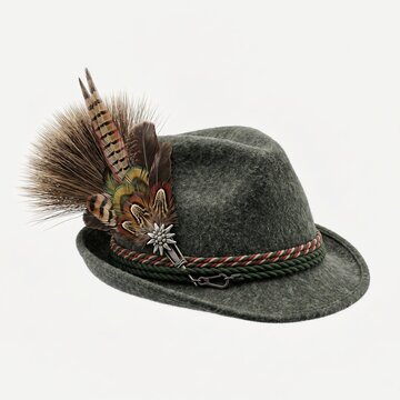 3D Alpine Felt Hat with Elaborate Pheasant Feather Trimming for Oktoberfest Costume