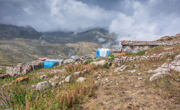 Traditional stone cottages on the slopes of Hacivanak Plateau, Rize