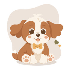 Fototapeta premium Cute Baby Dog with Bow Character