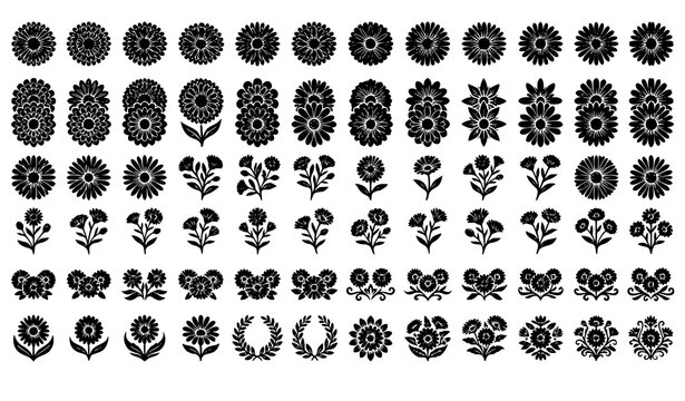Calendula Flower Silhouette Icon Bundle with Botanical Floral Shapes for Crafting, Branding, Packaging and Decorative Design Projects