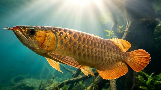 asian arowana close up underwater in mekong river basin video
