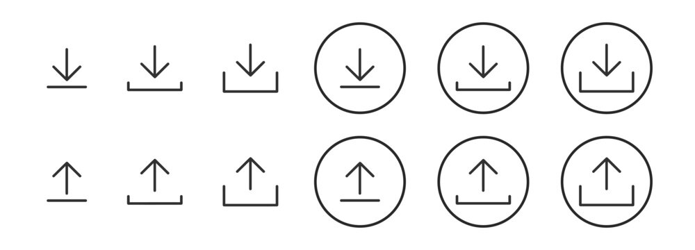 Download and upload arrow icon set with editable stroke outline vector collection