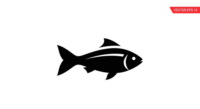 Black fish with white stripes swimming.