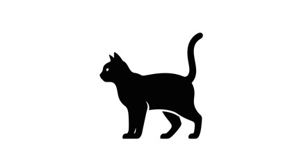 Black silhouette of a walking cat. © maftukhin