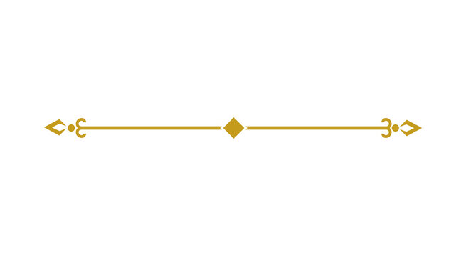 Elegant gold decorative horizontal divider with ornate geometric elements isolated on transparent background