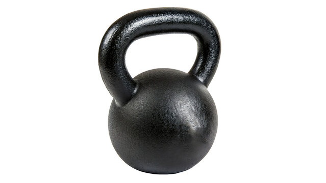 Heavy black iron kettlebell weight for fitness workout isolated on a transparent background gym