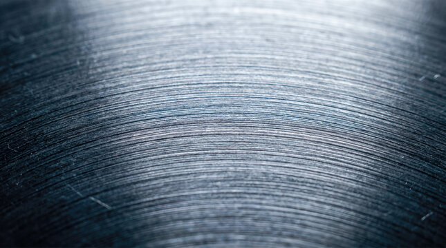 Macro circular grooved brushed dark metallic texture industrial abstract background shiny steel reflection heavy machinery surface polished iron modern technological design