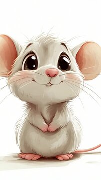 selective focus cute cartoon mouse on white background