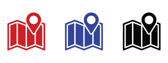 Map icon vector set featuring location pins for navigation, GPS, and geographic mapping design elements in modern flat style. © ARIF AHMED 04