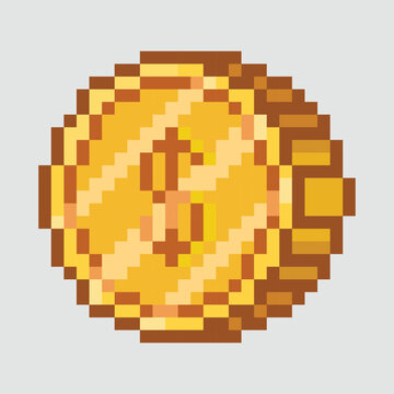 Pixel Art Gold Coin Icon, Retro Game Currency, Reward Token, 8 Bit Money Asset
