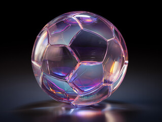 Naklejka premium Soccer ball made of crystal glass glowing with light reflections