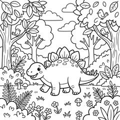 A cute cartoon stegosaurus dinosaur coloring page for kids © Haisan
