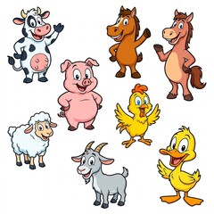 Naklejka premium Cute Farm Animals PNG Clipart Set Variation C