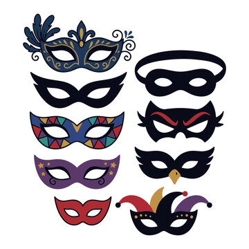 A collection of colorful decorative masquerade masks for parties