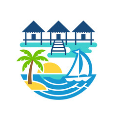 Obraz premium A flat vector illustration of a tropical beach vacation scene