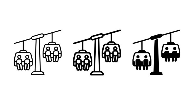 Ski Lift Gondola Icons Set, Winter Transport Cable Car Symbols, Mountain Resort Aerial Tramway Graphics, Vector Illustration