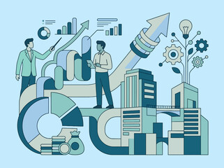 Business professionals analyze financial growth and data charts © ika