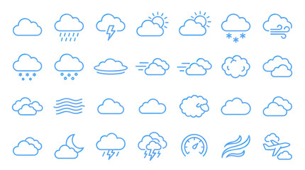 Obraz premium Weather forecast line icons featuring clouds rain sun and snow