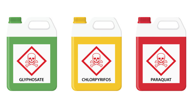 Paraquat Chlorpyrifos Glyphosate Vector Illustration Agricultural Herbicide Insecticide Toxic Chemical Exposure Hazard Warning Concept