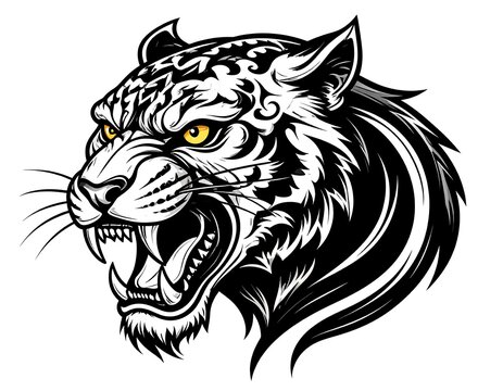 Fierce Roaring Tiger Head Illustration on Light Gray Background