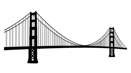 Obraz premium 4th July, Independence day of America. Golden Gate Bridge, suspension bridge, San Francisco icon, black and white vector isolated on White Background vector