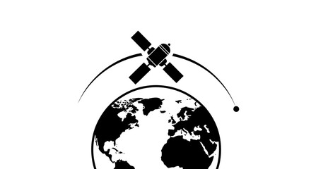 Satellite orbiting the Earth globe symbol. © arif