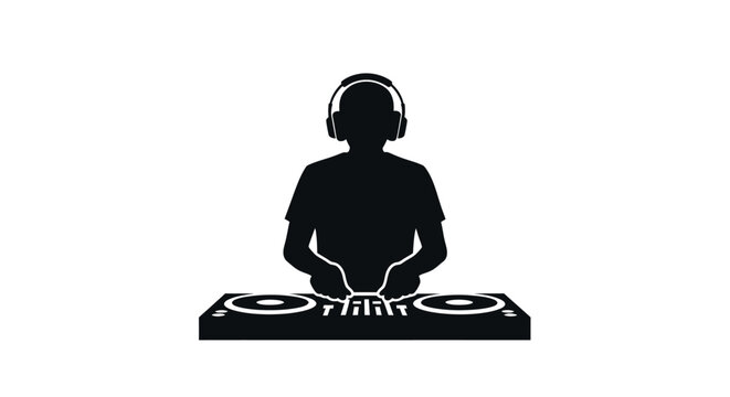 DJ Musician Wearing Headphones Playing Equipment.