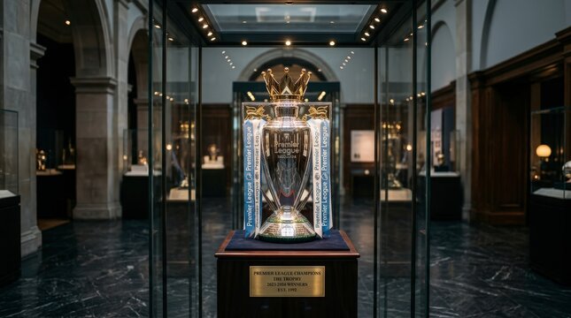 Trophy on display in museum case.