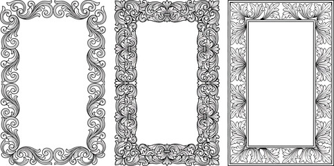 Set of vintage decorative frames with floral ornaments isolated on white background © SampaRani