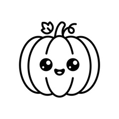 Cute cartoon pumpkin line art with a happy smiling face © jalans