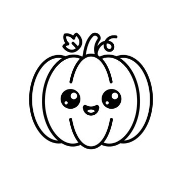Cute cartoon pumpkin line art with a happy smiling face