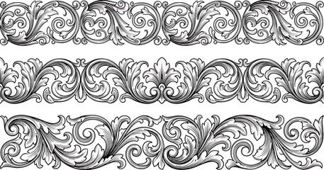 Set of vintage floral borders, decorative vector ornaments, classic acanthus leaf scrolls for design © SampaRani