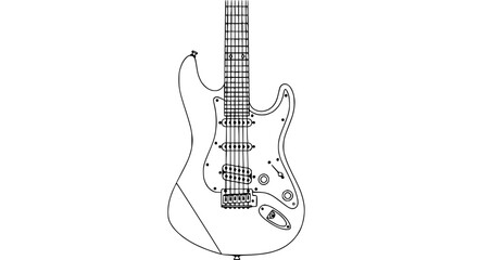 Naklejka premium Electric Guitar Outline Drawing, Musical Instrument Sketch, Isolated on White Background