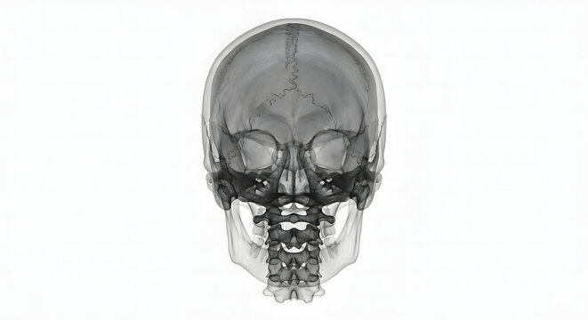 Highly Detailed 3D Render of a Posteroanterior (PA) Cephalogram Skull X-ray, Suitable for Science Education, Isolated on White Background