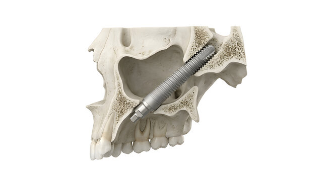 High-Detail 3D Render of Pterygoid Implant Anatomy in the Maxillary Bone, Suitable for Science Education, Isolated on a White Background