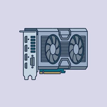 Flat vector illustration of a computer graphics card