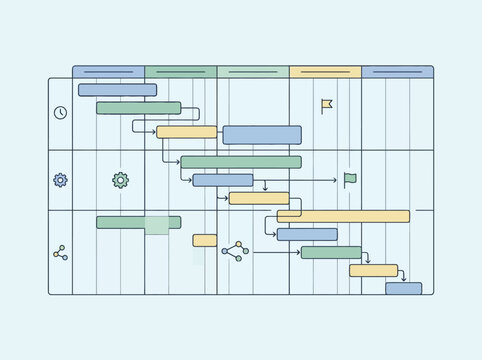 A colorful project management gantt chart illustration