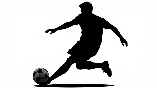 サッカー選手のドリブルシルエット：スポーツ素材