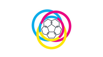 Fototapeta premium Soccer ball logo with colorful overlapping circles.
