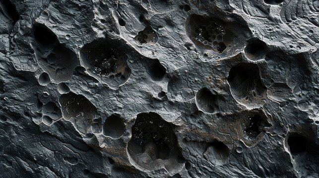Volcanic rock porous surface vesicles close up