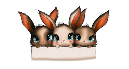 Obraz premium Cute Bunnies Having Fun Together With Big Eyes and Fluffy Fur on a Bright Day