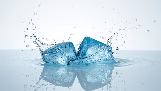 青い氷と水しぶきが爽快感を伝える冷感背景素材