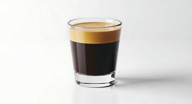A glass of espresso coffee with thick crema isolated on white background
