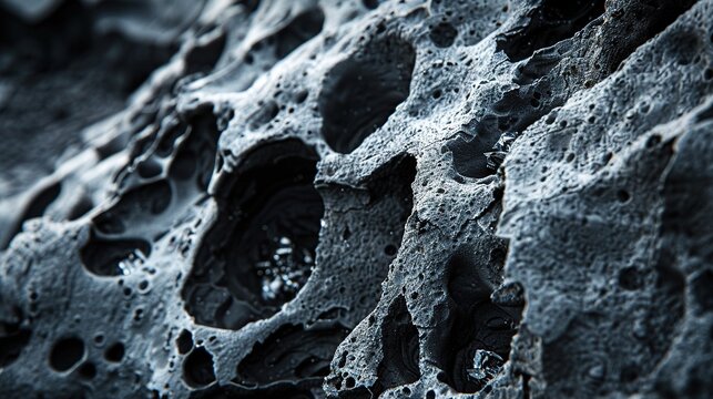 Volcanic rock porous surface vesicles close up
