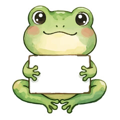 Fototapeta premium Cute cartoon frog holding a blank sign